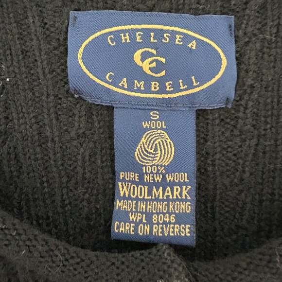 Chelsea Campbell Womens Small Black 100% Pure Wool Ribbed Cardigan w 1 button - Picture 6 of 9